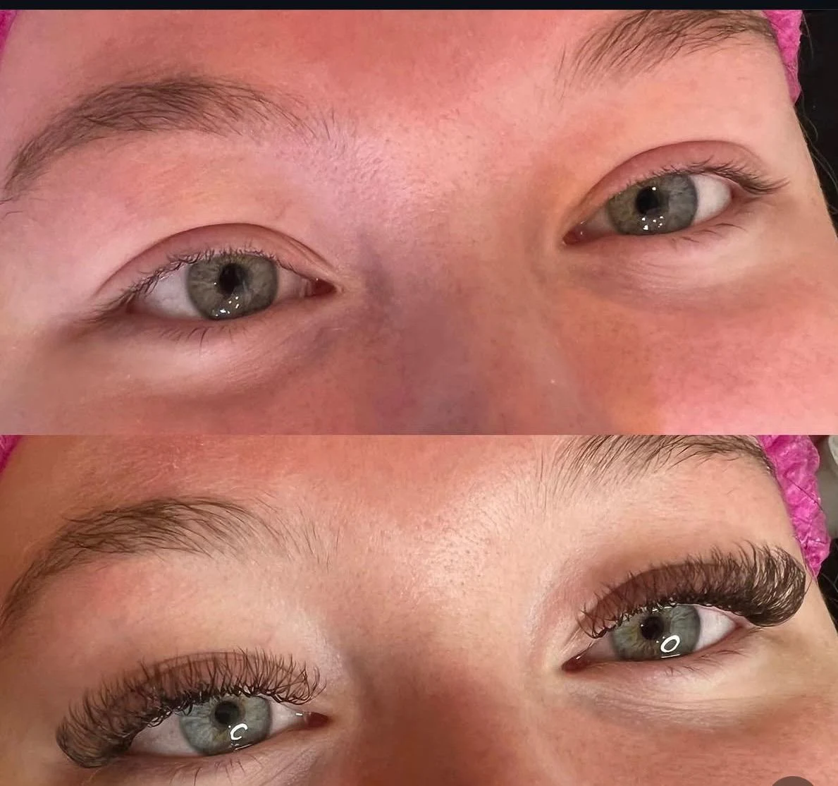 Antes e depois de extensão de cílios